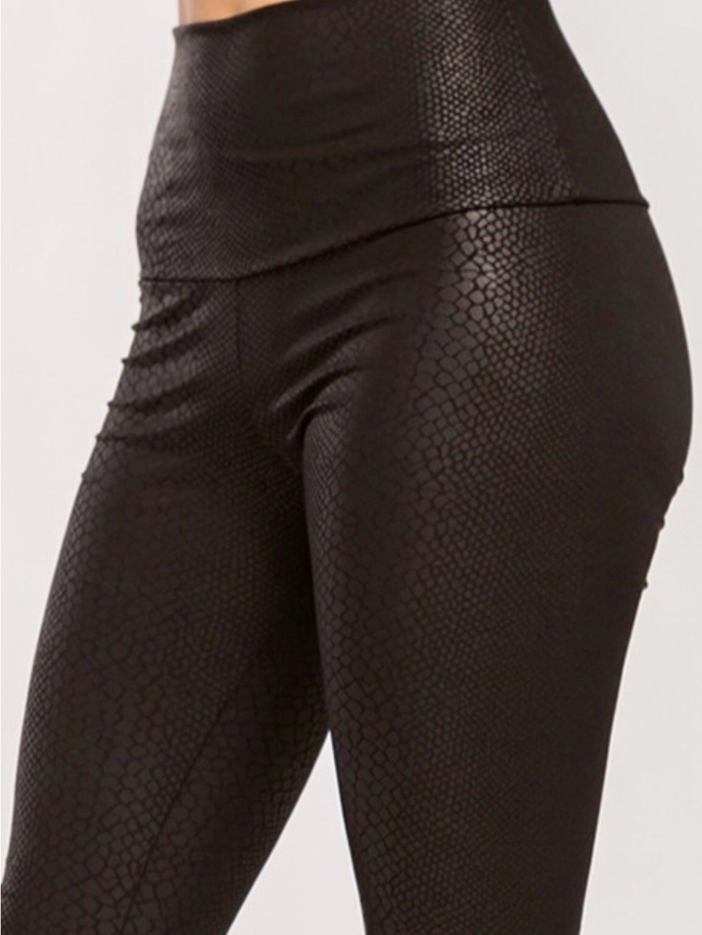 High-Rise Black Snake-Texture Leggings
